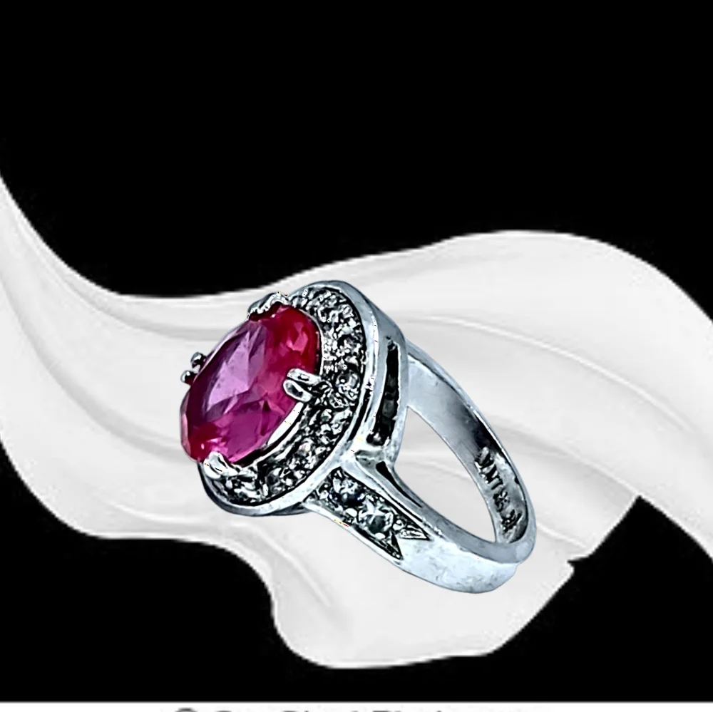 Intensely Pink CZ Stone Silver Ring NWOT
